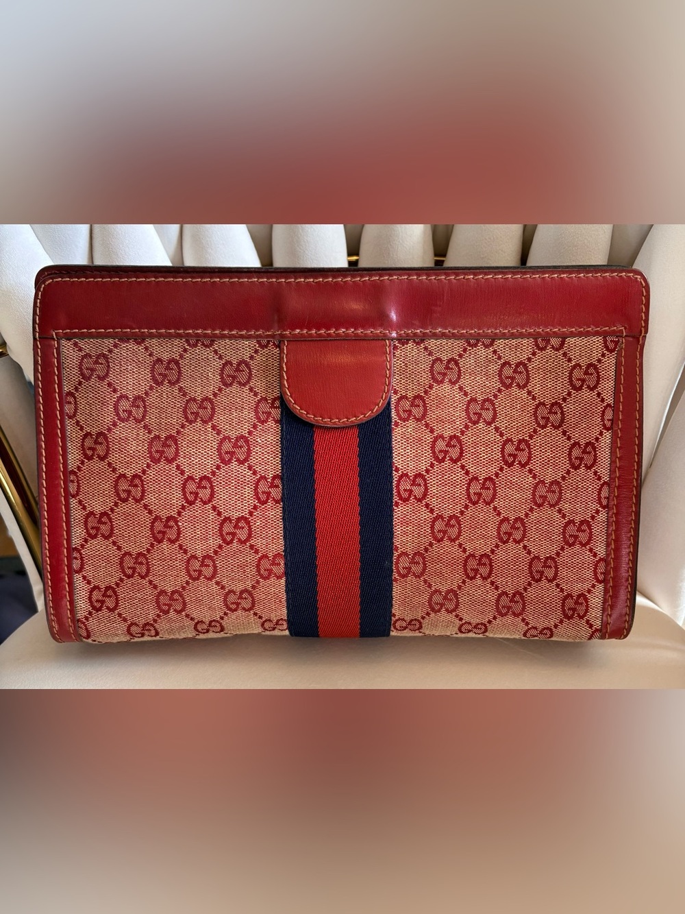 Vintage Gucci GG Monogram Web Stripe Clutch Bag